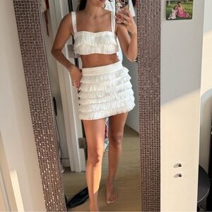 Chic White Fringe Mini Skirt